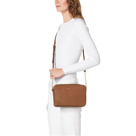 michael michael kors jet set travel large leather crossbody|Michael Kors large saffiano crossbody.